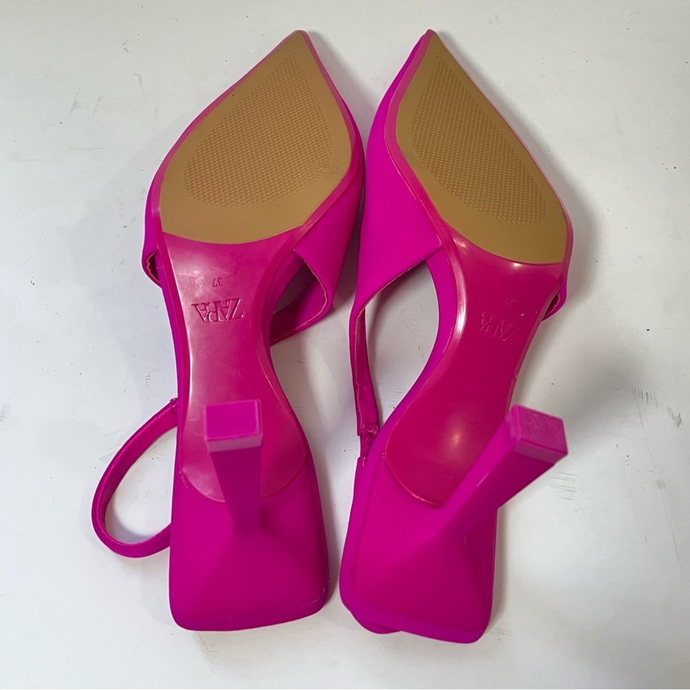 Zara Hot Pink Pointed Slingback Heels - Picture 7 of 8